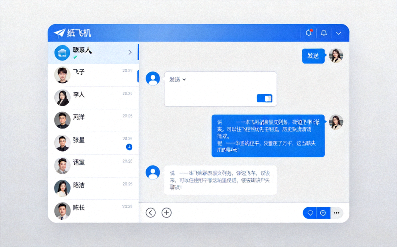 纸飞机电脑版软件界面截图展示 - 显示聊天窗口和联系人列表